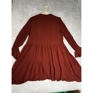 MNG Suit Rust Red Brown Tiered Ruffle Long Sleeve V Neck Mini Dress Women L